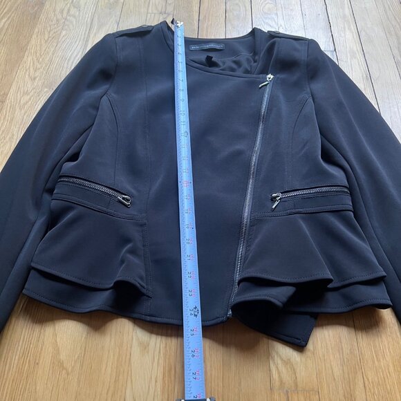 White House Black Market Size 14 Black Asymmetrical Zip Peplum Moto Jacket - Picture 9 of 14